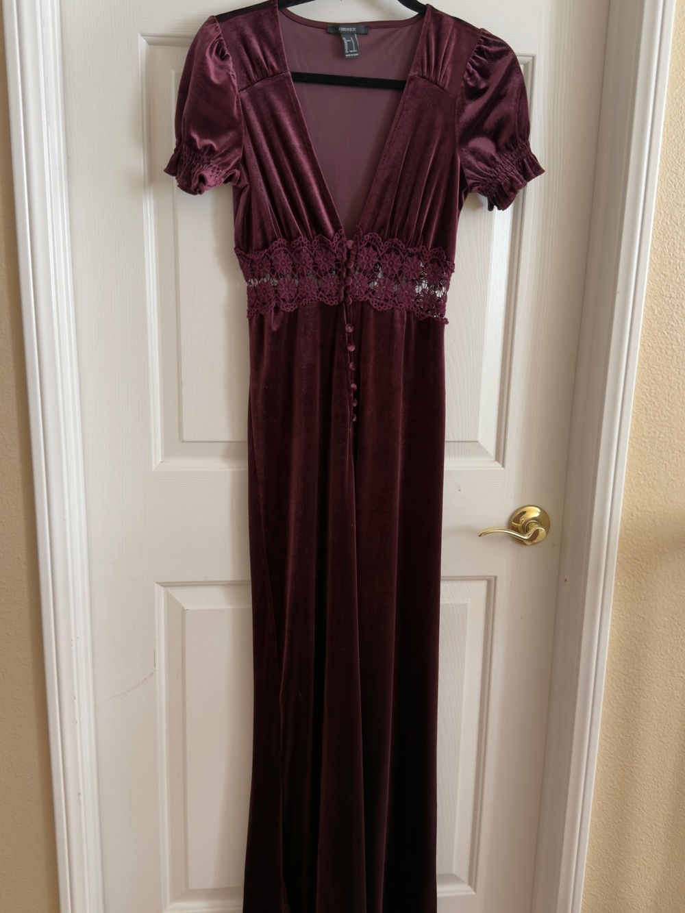Forever 21 Burgundy Velvet Maxi Dress with Lace Waist